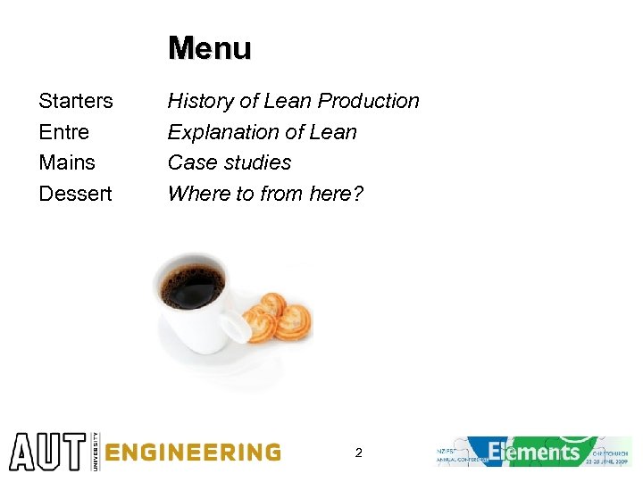 Menu Starters Entre Mains Dessert History of Lean Production Explanation of Lean Case studies