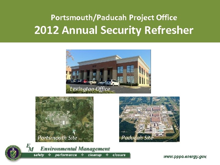 Portsmouth/Paducah Project Office 2012 Annual Security Refresher Lexington Office Portsmouth Site Paducah Site 1