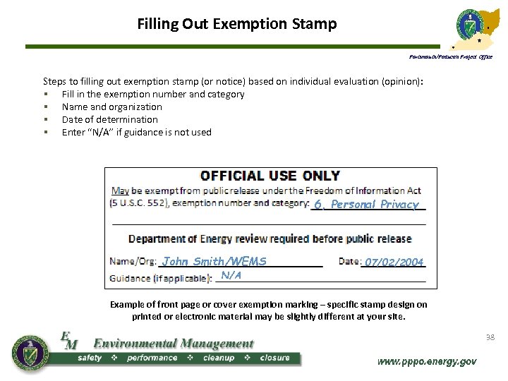 Filling Out Exemption Stamp Portsmouth/Paducah Project Office Steps to filling out exemption stamp (or