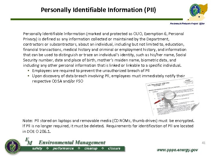 Personally Identifiable Information (PII) Portsmouth/Paducah Project Office Personally Identifiable Information (marked and protected as