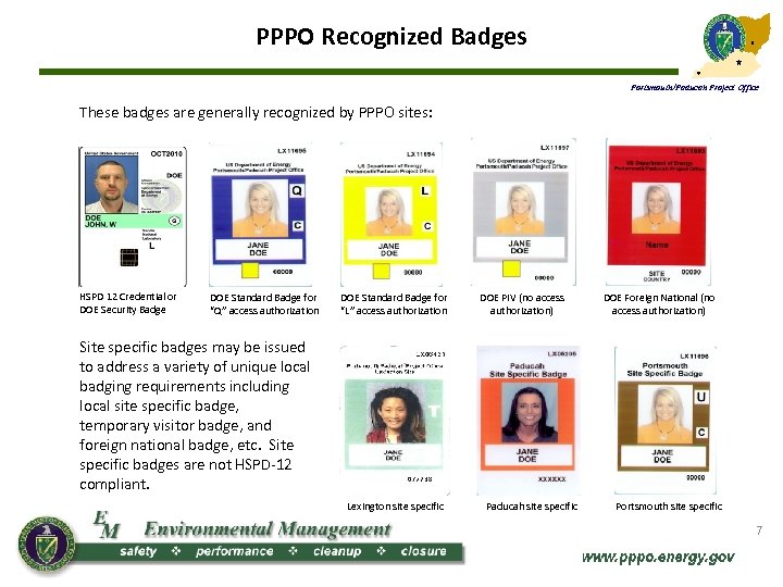 PPPO Recognized Badges Portsmouth/Paducah Project Office These badges are generally recognized by PPPO sites:
