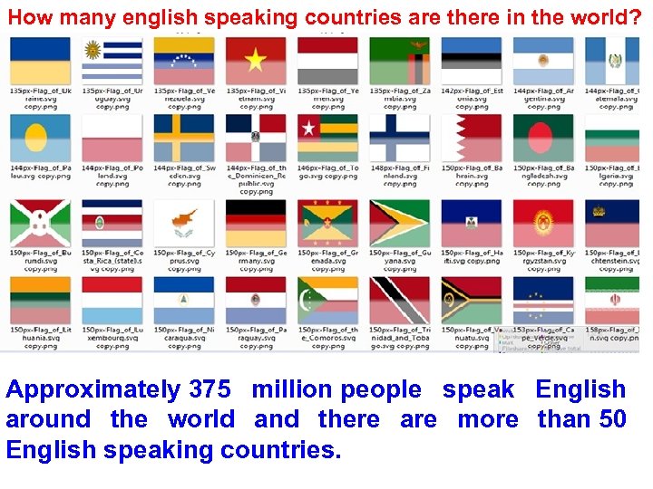 How many english speaking countries are there in the world? Approximately 375 million people