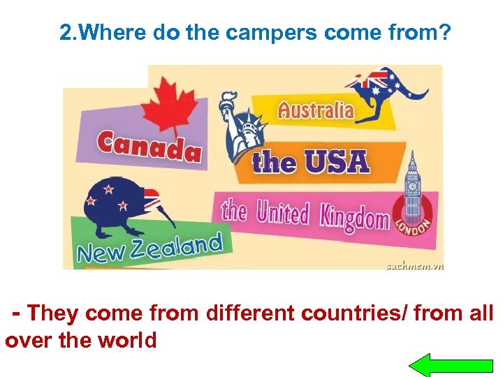 2. Where do the campers come from? - They come from different countries/ from