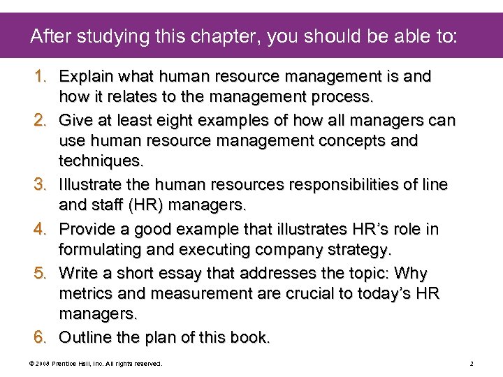After studying this chapter, you should be able to: 1. Explain what human resource