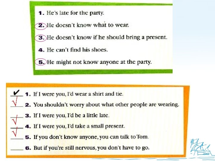 circle the reasons. √ √ √ 