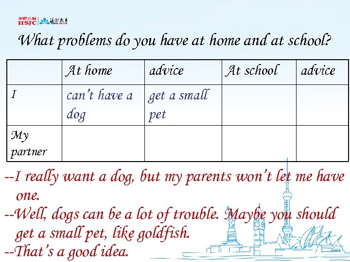 What problems do you have at home and at school? At home I advice