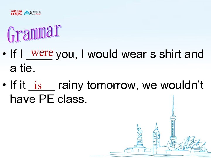 were • If I ____ you, I would wear s shirt and a tie.