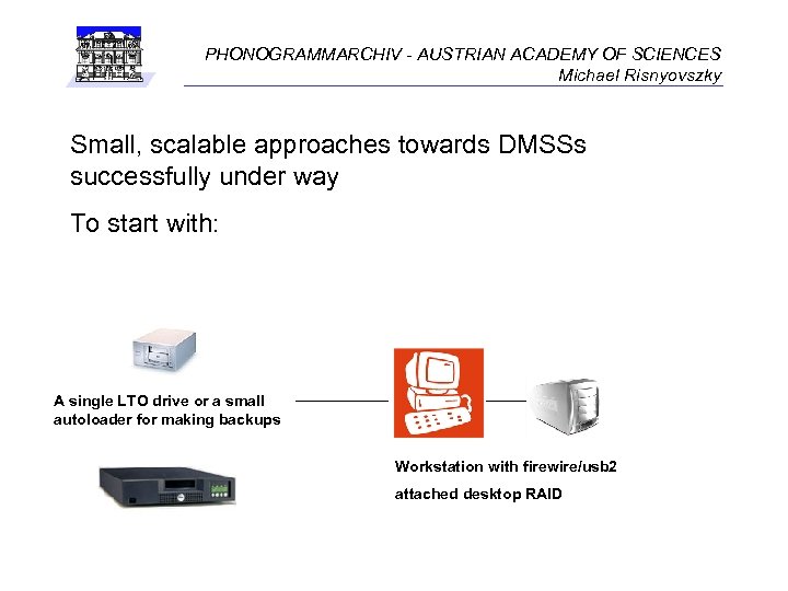 PHONOGRAMMARCHIV - AUSTRIAN ACADEMY OF SCIENCES Michael Risnyovszky Small, scalable approaches towards DMSSs successfully