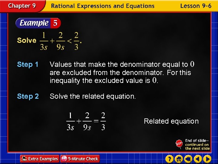 Solve Step 1 Values that make the denominator equal to 0 are excluded from