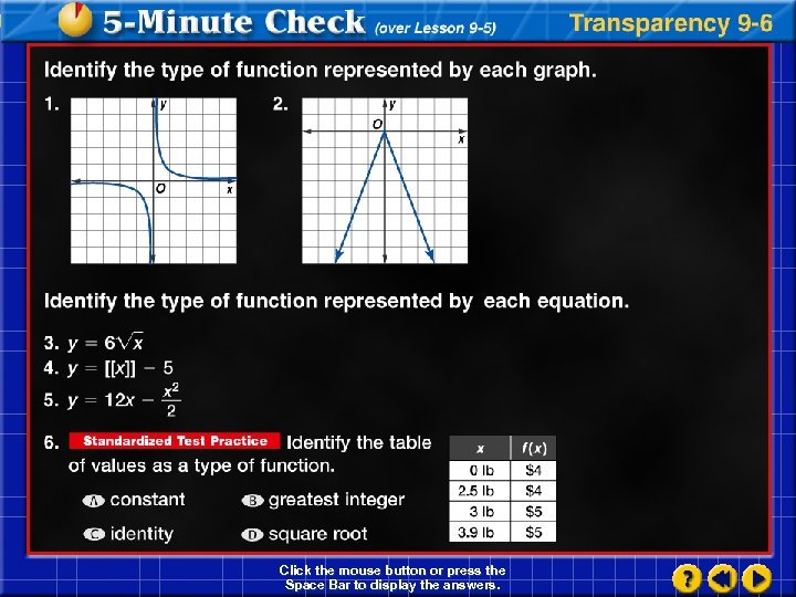 Click the mouse button or press the Space Bar to display the answers. 