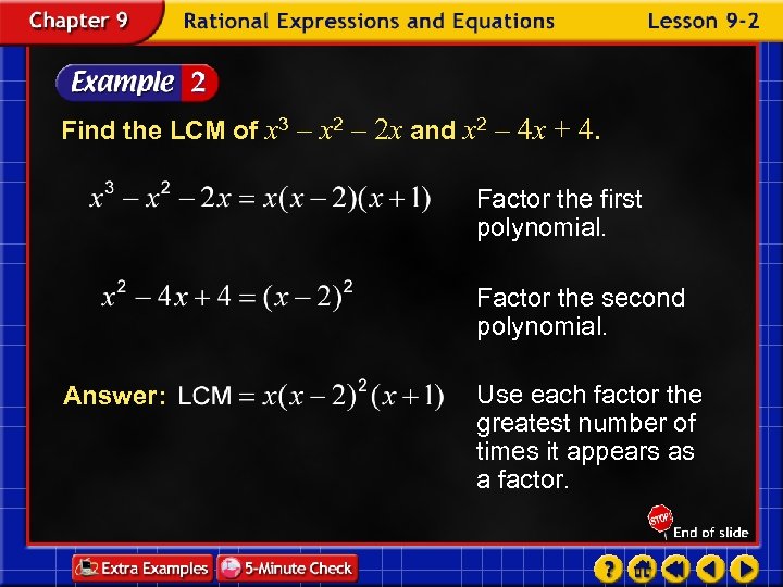 Find the LCM of x 3 – x 2 – 2 x and x