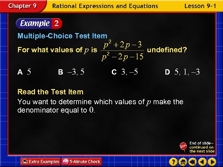 Multiple-Choice Test Item For what values of p is A 5 B – 3,