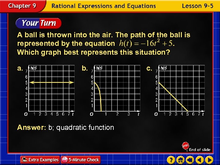 A ball is thrown into the air. The path of the ball is represented