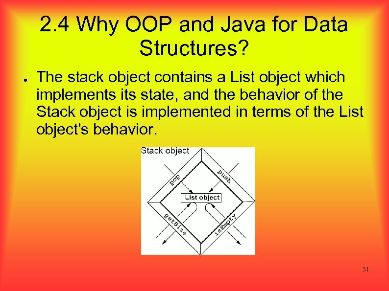 2. 4 Why OOP and Java for Data Structures? ● The stack object contains