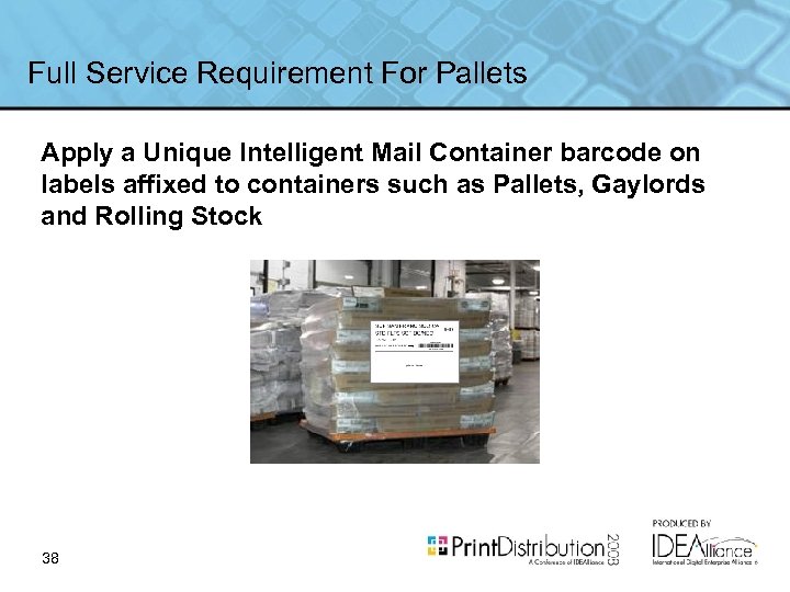Full Service Requirement For Pallets Apply a Unique Intelligent Mail Container barcode on labels