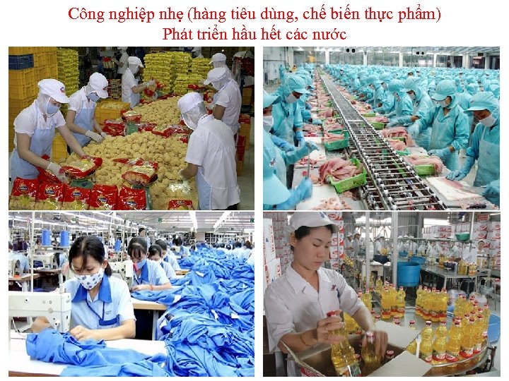 Công nghiệp nhẹ (hàng tiêu dùng, chế biến thực phẩm) Phát triển hầu hết