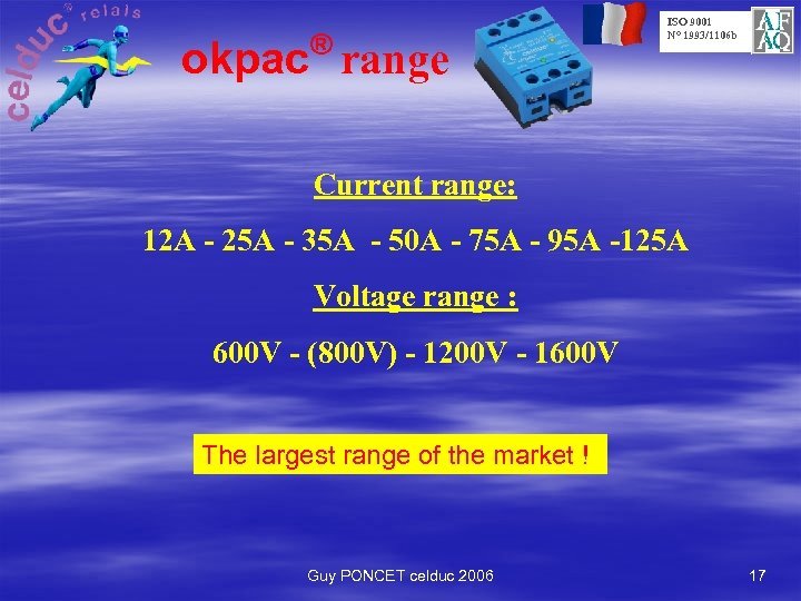 ® okpac range ISO 9001 N° 1993/1106 b Current range: 12 A 25 A