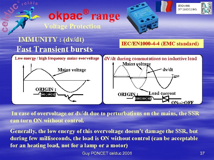 ISO 9001 N° 1993/1106 b ® okpac range Voltage Protection IMMUNITY : (dv/dt) Fast