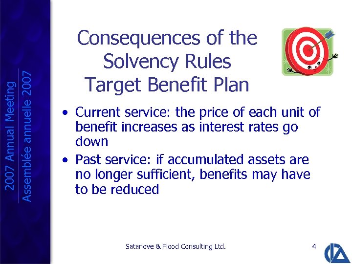 2007 Annual Meeting Assemblée annuelle 2007 Consequences of the Solvency Rules Target Benefit Plan