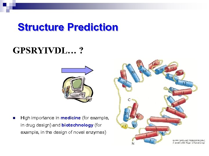 Structure Prediction GPSRYIVDL… ? n High importance in medicine (for example, in drug design)