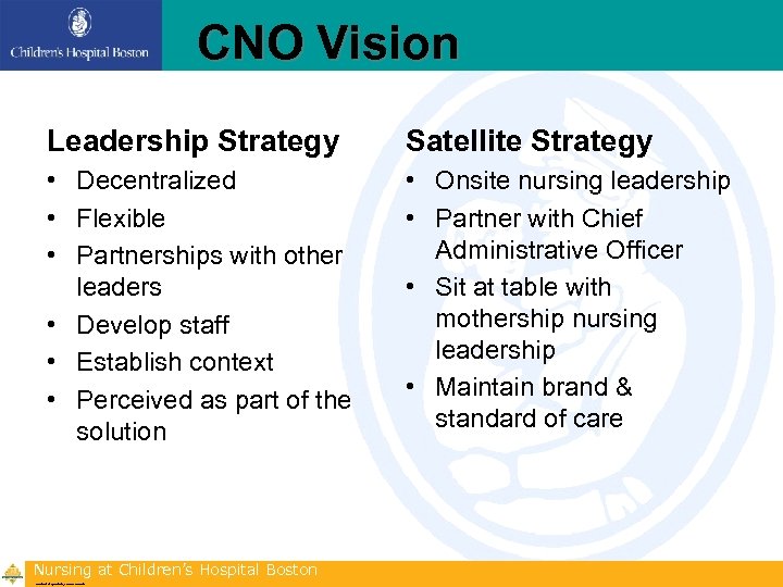 CNO Vision Leadership Strategy Satellite Strategy • Decentralized • Flexible • Partnerships with other