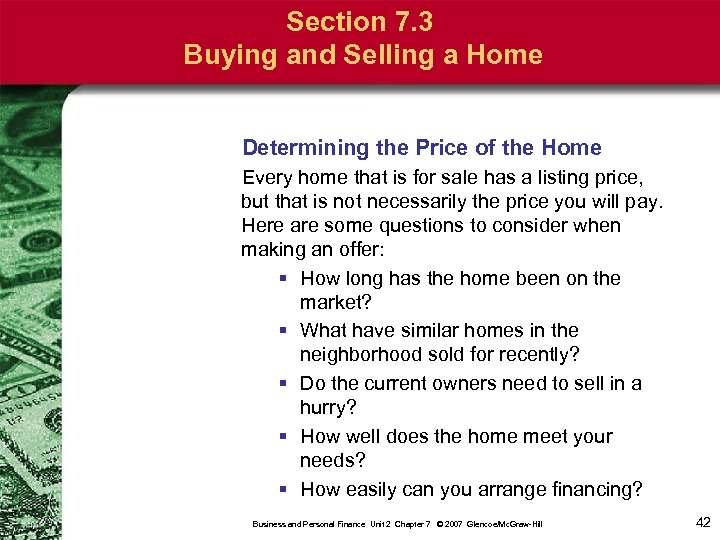 Section 7. 3 Buying and Selling a Home Determining the Price of the Home