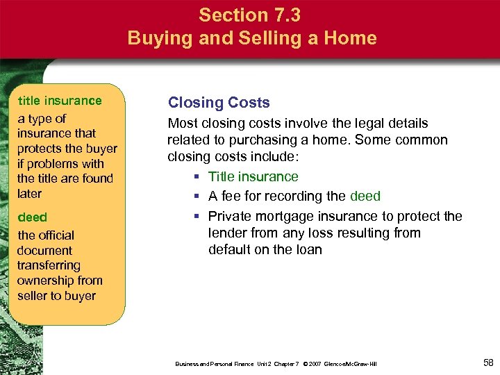 Section 7. 3 Buying and Selling a Home title insurance a type of insurance