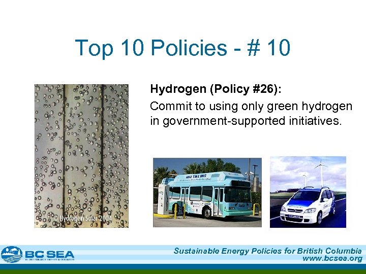 Top 10 Policies - # 10 Hydrogen (Policy #26): Commit to using only green