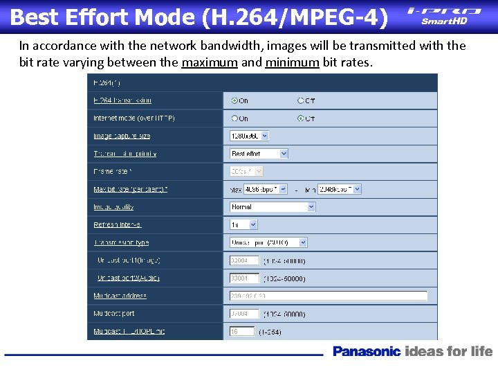 Best Effort Mode (H. 264/MPEG-4) In accordance with the network bandwidth, images will be