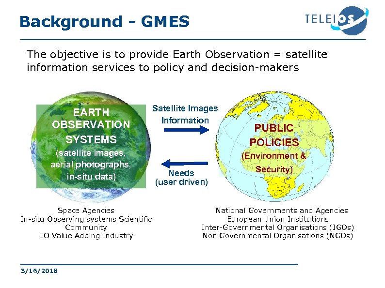 GMES: Global Monitoring for Environment and Security Background - GMES The objective is to