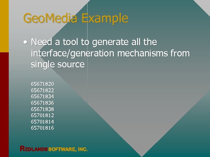 Geo. Media Example • Need a tool to generate all the interface/generation mechanisms from