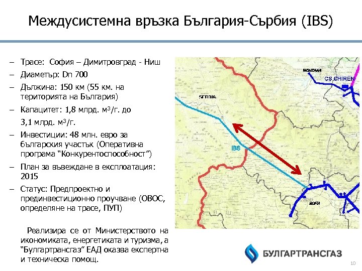 Междусистемна връзка България-Сърбия (IBS) – Трасе: София – Димитровград - Ниш – Диаметър: Dn