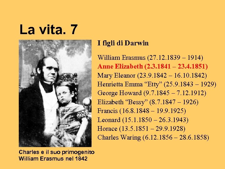 La vita. 7 I figli di Darwin William Erasmus (27. 12. 1839 – 1914)