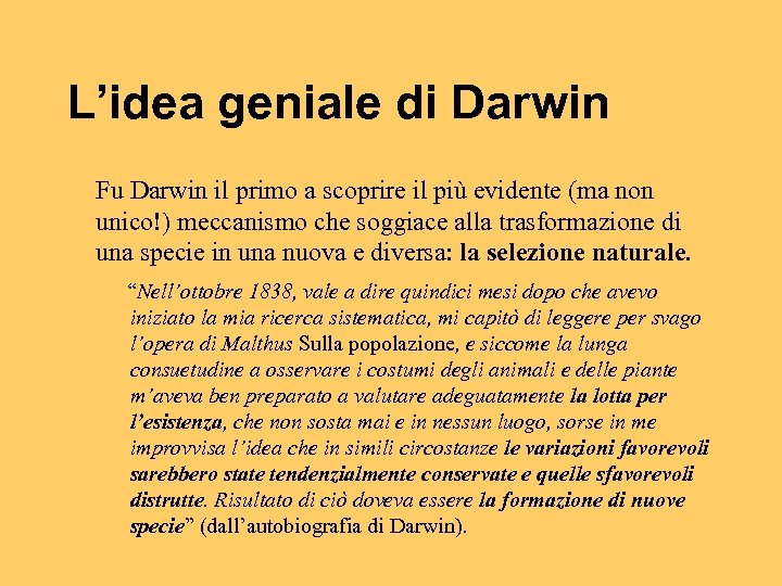 L’idea geniale di Darwin Fu Darwin il primo a scoprire il più evidente (ma