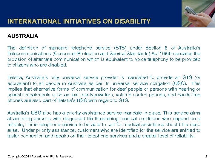 INTERNATIONAL INITIATIVES ON DISABILITY AUSTRALIA The definition of standard telephone service (STS) under Section