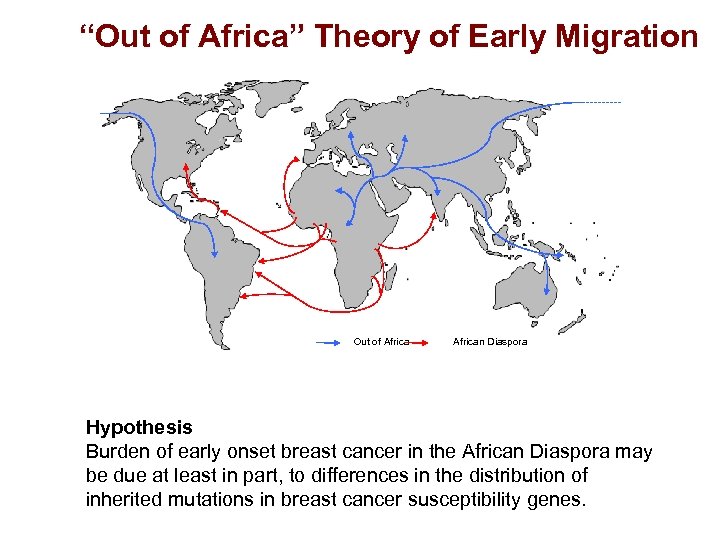 “Out of Africa” Theory of Early Migration Out of African Diaspora Hypothesis Burden of