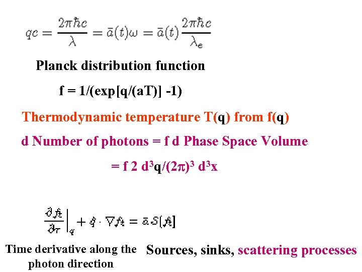 Planck distribution function f = 1/(exp[q/(a. T)] -1) Thermodynamic temperature T(q) from f(q) d