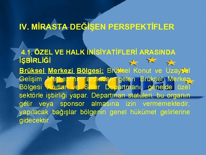 IV. MİRASTA DEĞİŞEN PERSPEKTİFLER 4. 1. ÖZEL VE HALK İNİSİYATİFLERİ ARASINDA İŞBİRLİĞİ Brüksel Merkezi