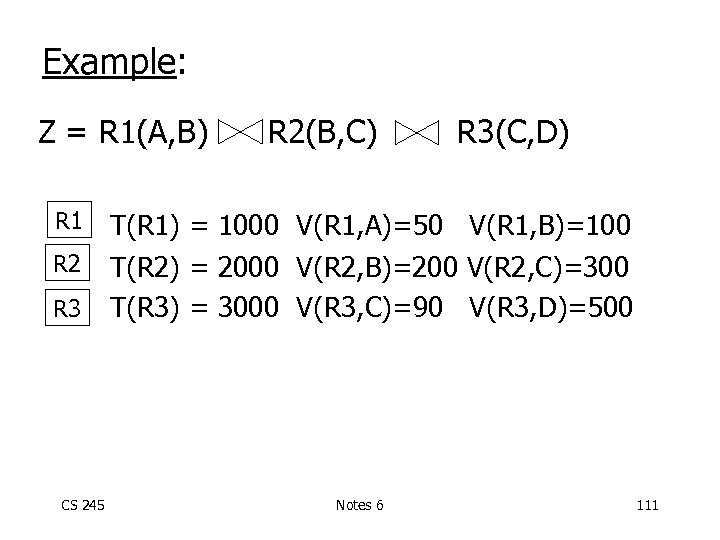 Example: Z = R 1(A, B) R 1 R 2 R 3 CS 245