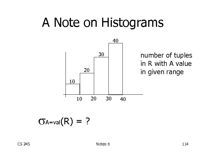 A Note on Histograms 40 number of tuples in R with A value in