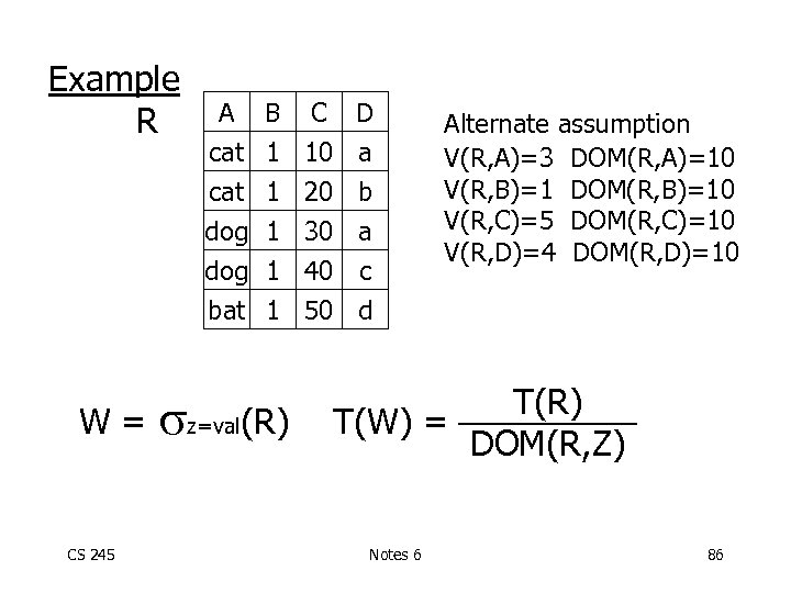 Example R A B C D cat 1 10 a cat dog bat W=