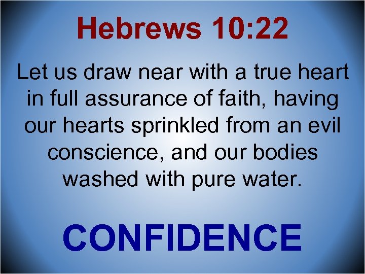 Hebrews 10: 22 Let us draw near with a true heart in full assurance