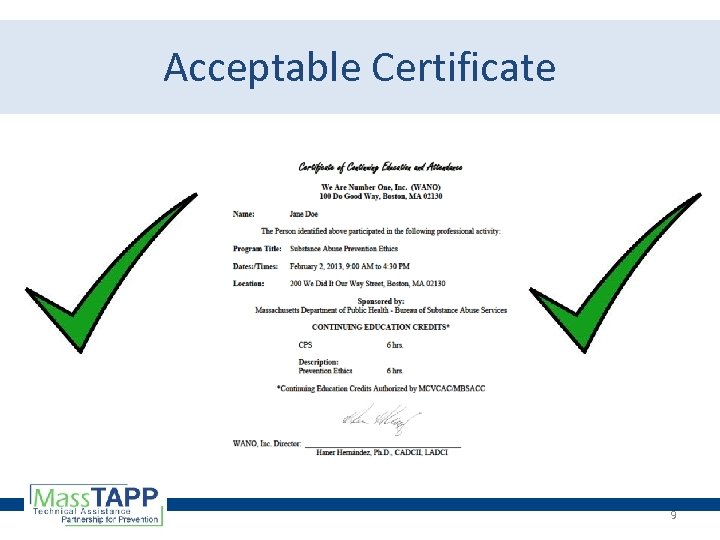 Acceptable Certificate 9 