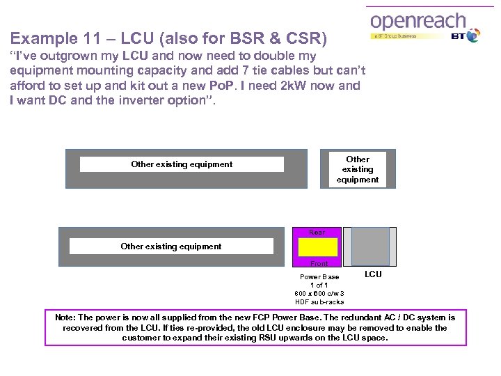 Example 11 – LCU (also for BSR & CSR) “I’ve outgrown my LCU and