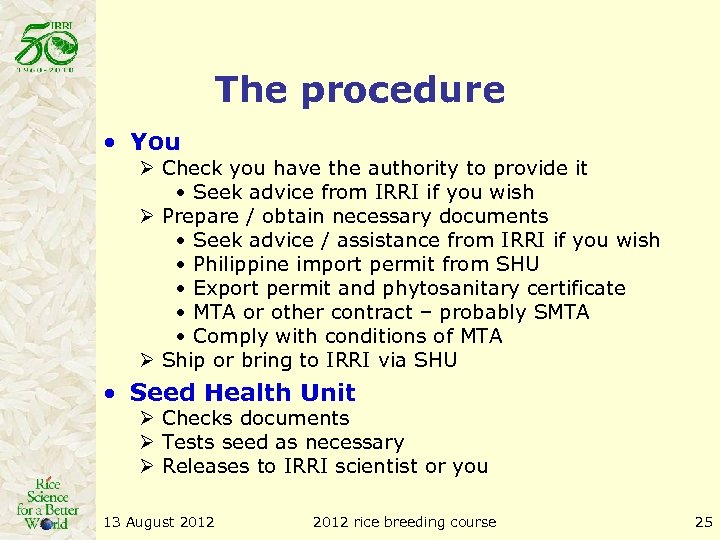 The procedure • You Ø Check you have the authority to provide it •