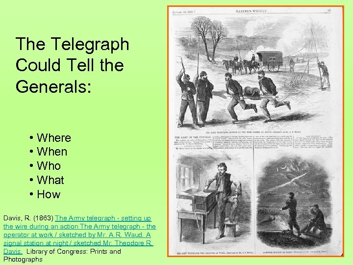 The Telegraph Could Tell the Generals: • Where • When • Who • What