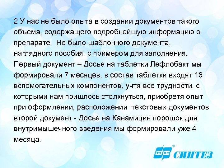 2 У нас не было опыта в создании документов такого объема, содержащего подробнейшую информацию