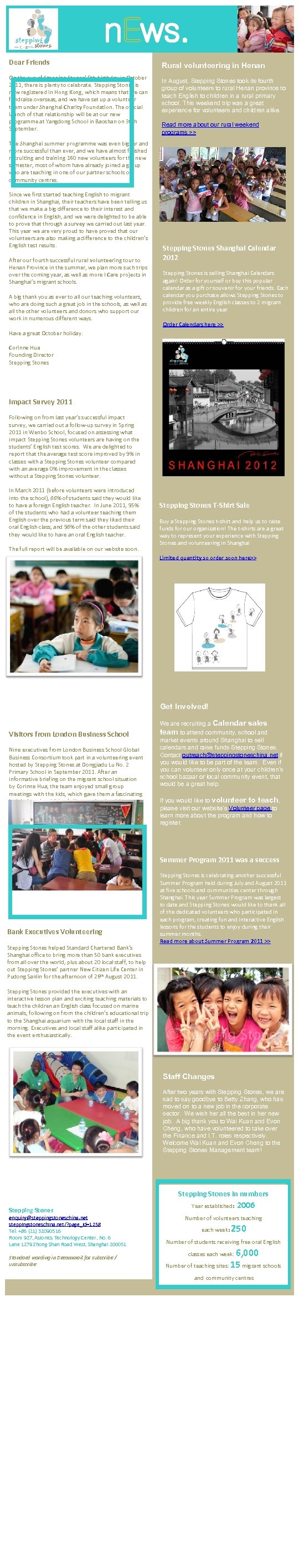 n. Ews. Dear Friends On the eve of Stepping Stones’ 5 th birthday in