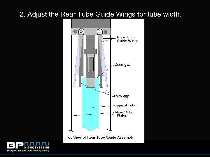 2. Adjust the Rear Tube Guide Wings for tube width. 