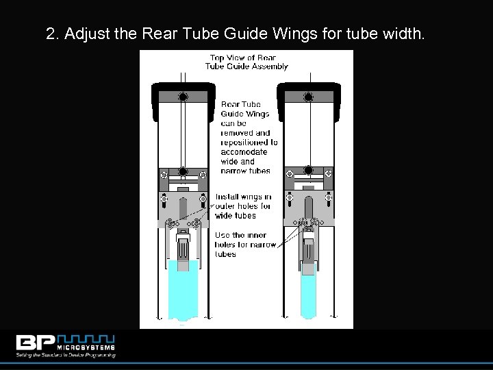 2. Adjust the Rear Tube Guide Wings for tube width. 